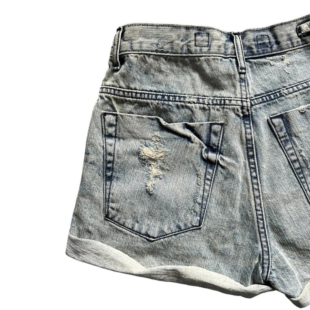Brandy Melville Shorts Womens 26 Blue Distressed Denim Cut Off Cuffed High Waist - Picture 8 of 15